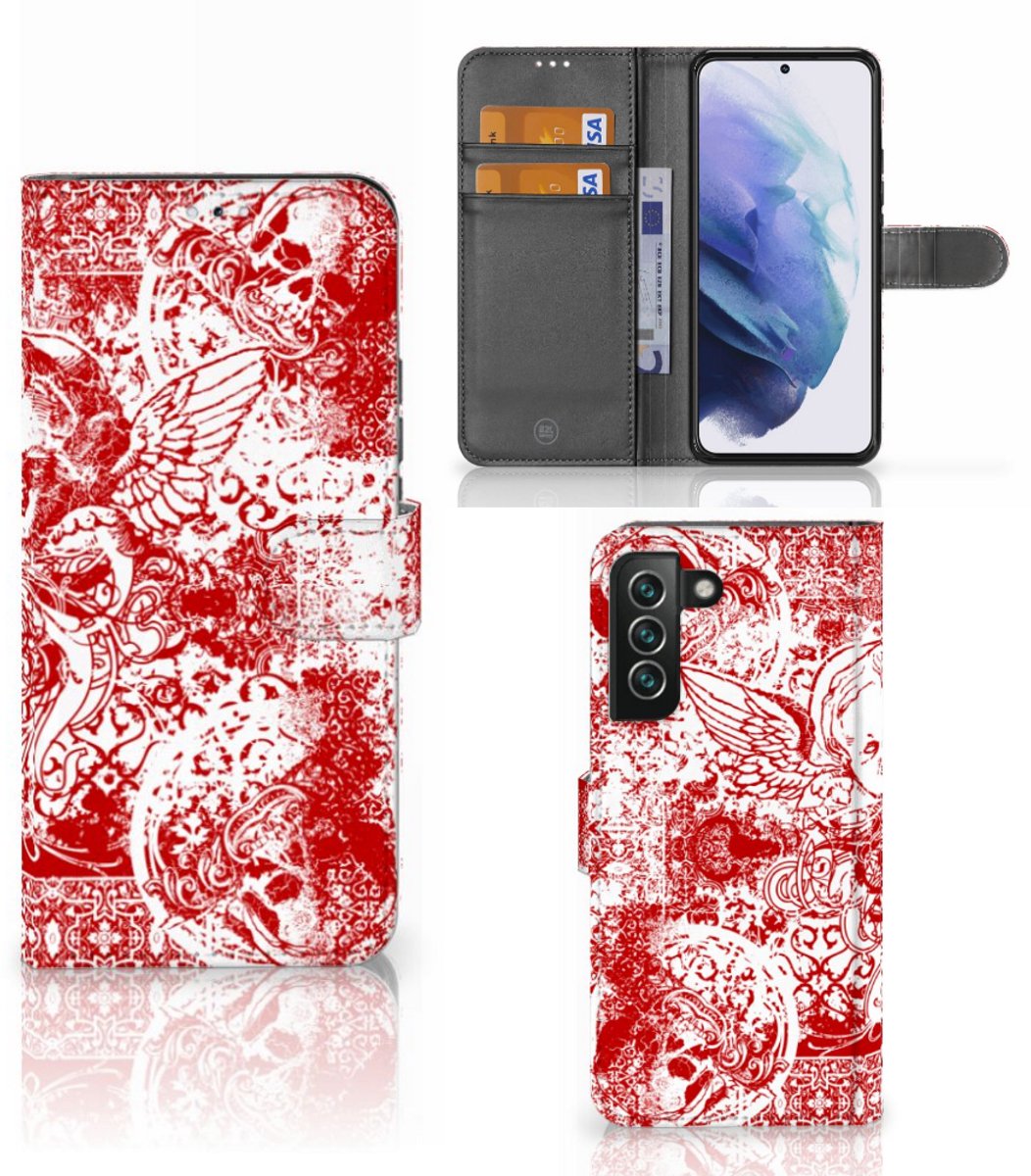 Telefoonhoesje met Naam Samsung Galaxy S22 Plus Angel Skull Rood