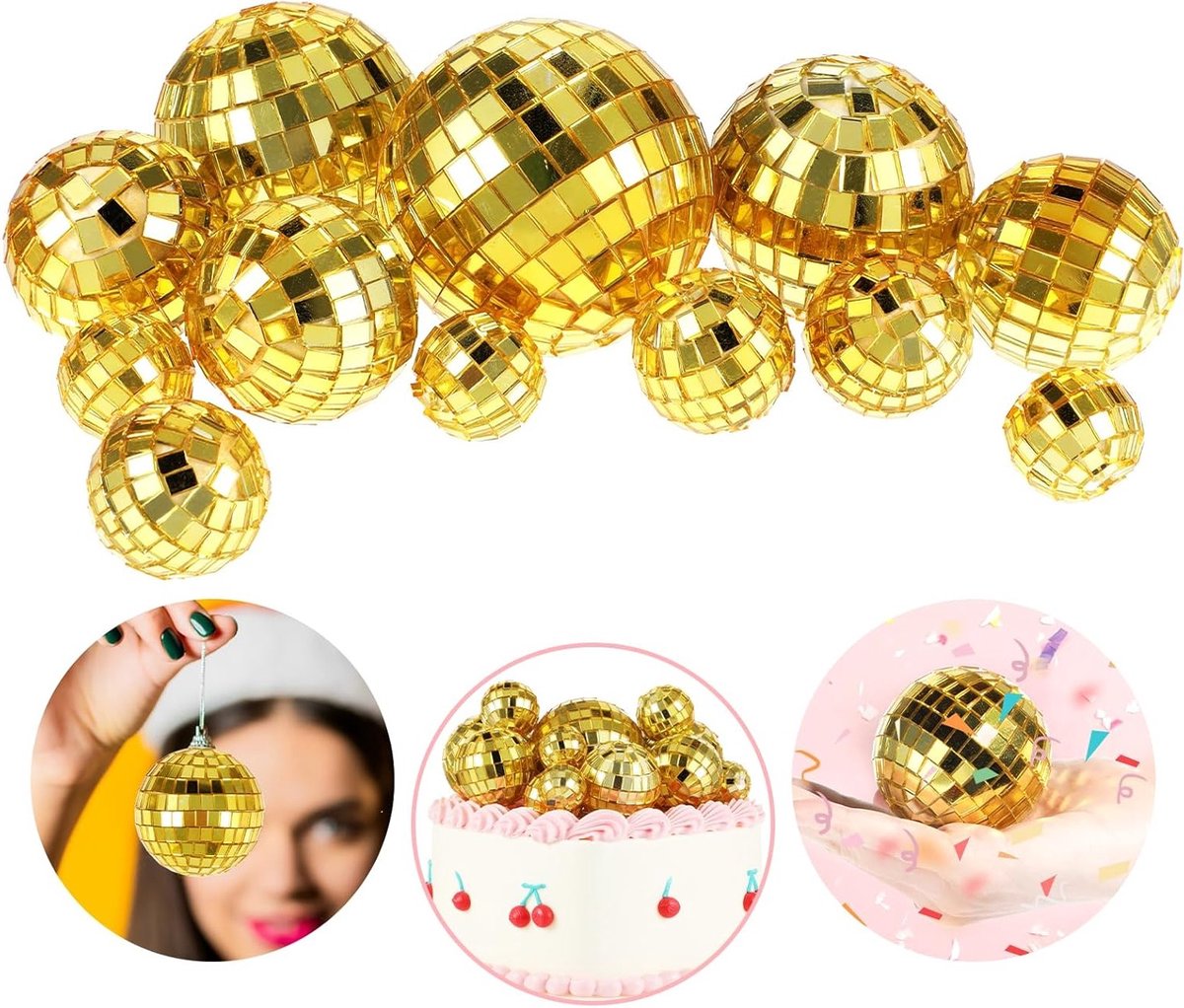 12 Stuks Mini Taartdecoratie voor 70s Thema - Feestelijke Accessoires voor Verjaardags- en Dansfeesten in Goud