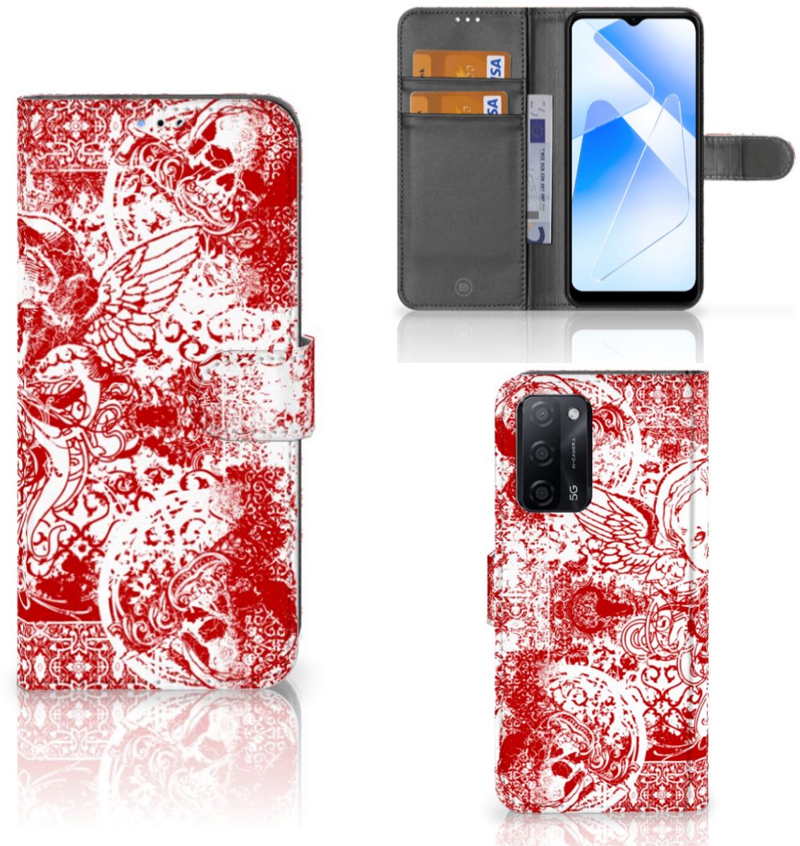 Telefoonhoesje met Naam OPPO A16/A16s/A54s Angel Skull Rood