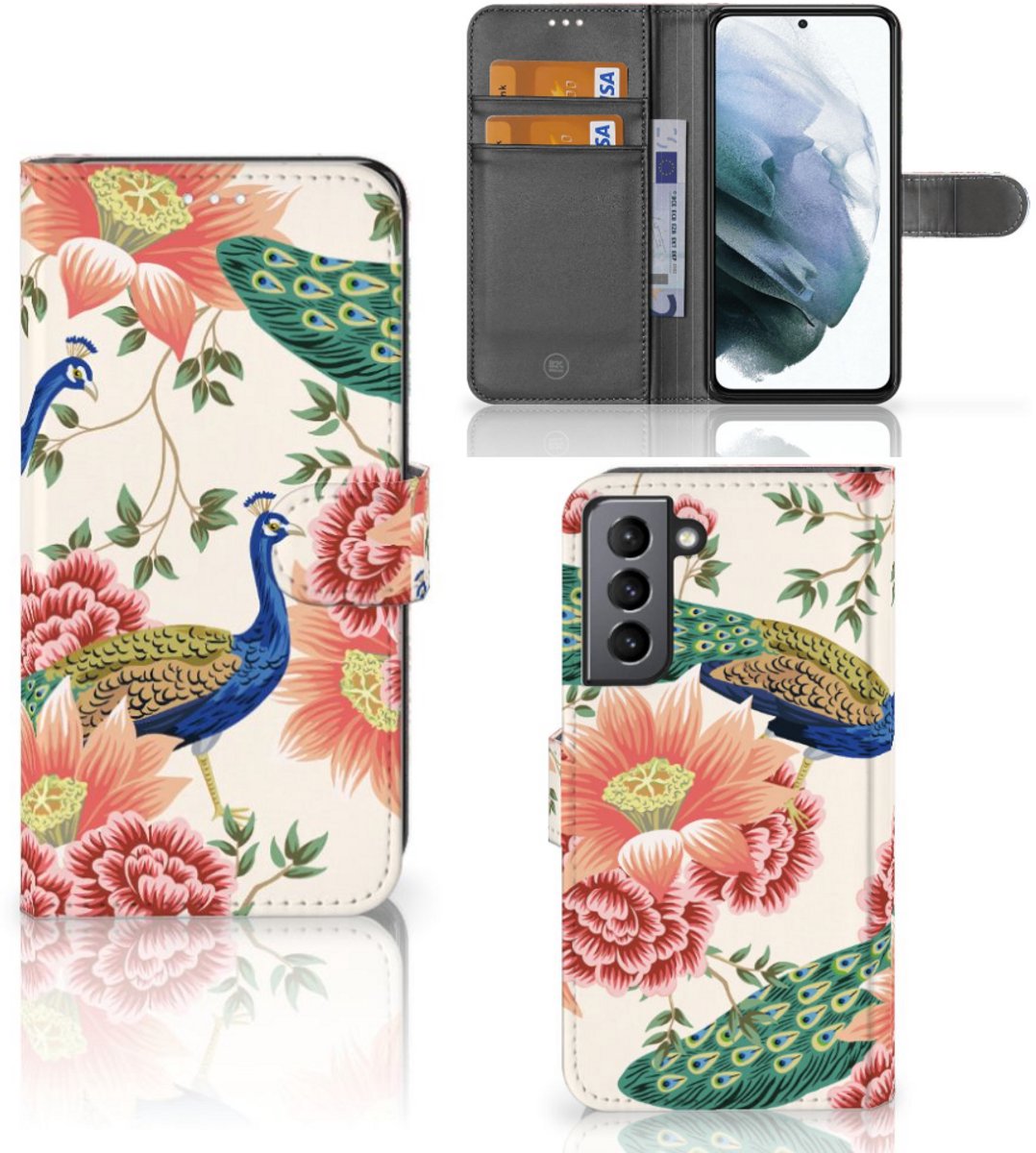 Book Case voor Telefoonhoesje met Pasjes voor Samsung Galaxy S21 FE Pink Peacock