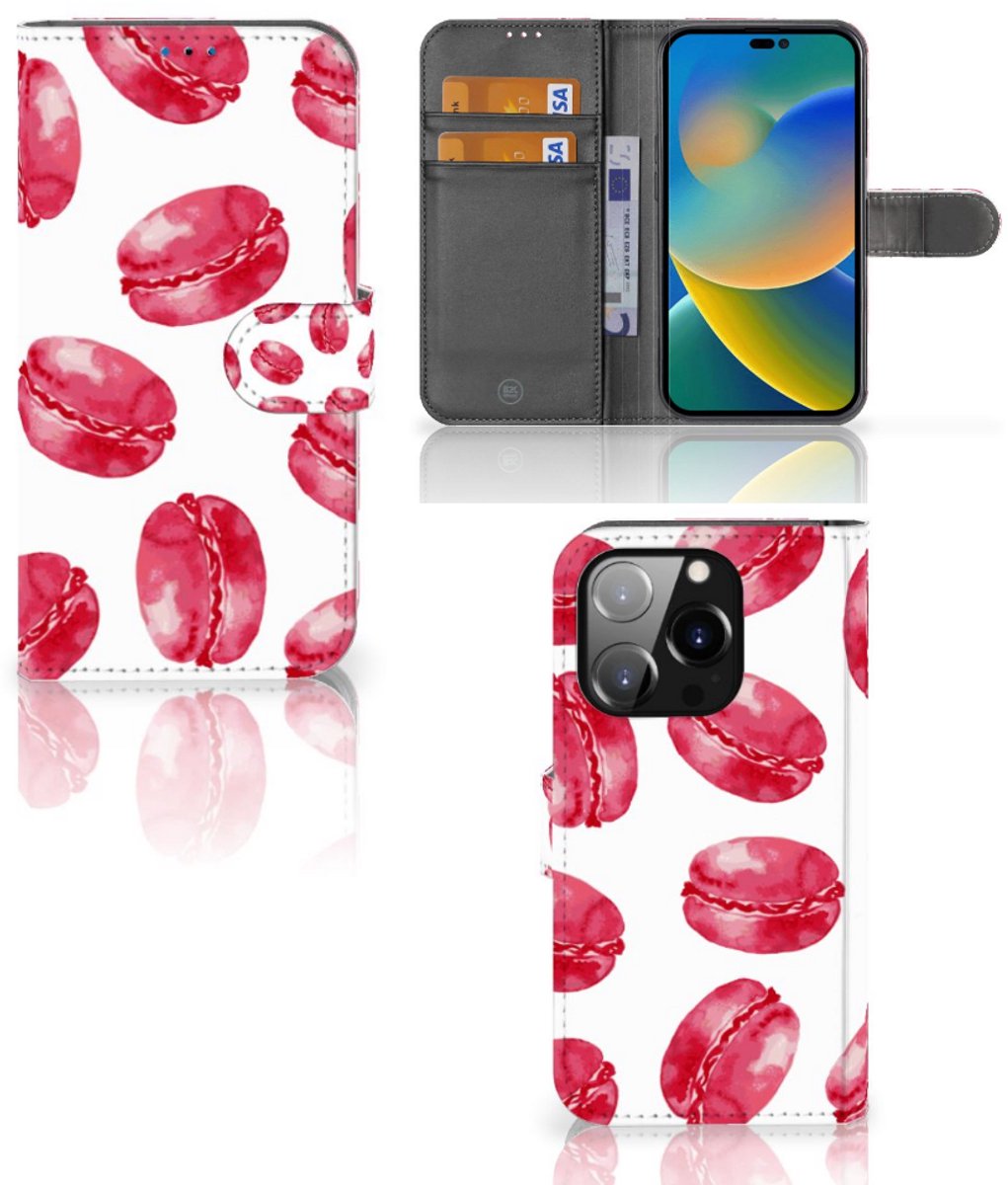 iPhone 14 Pro Book Cover Pink Macarons