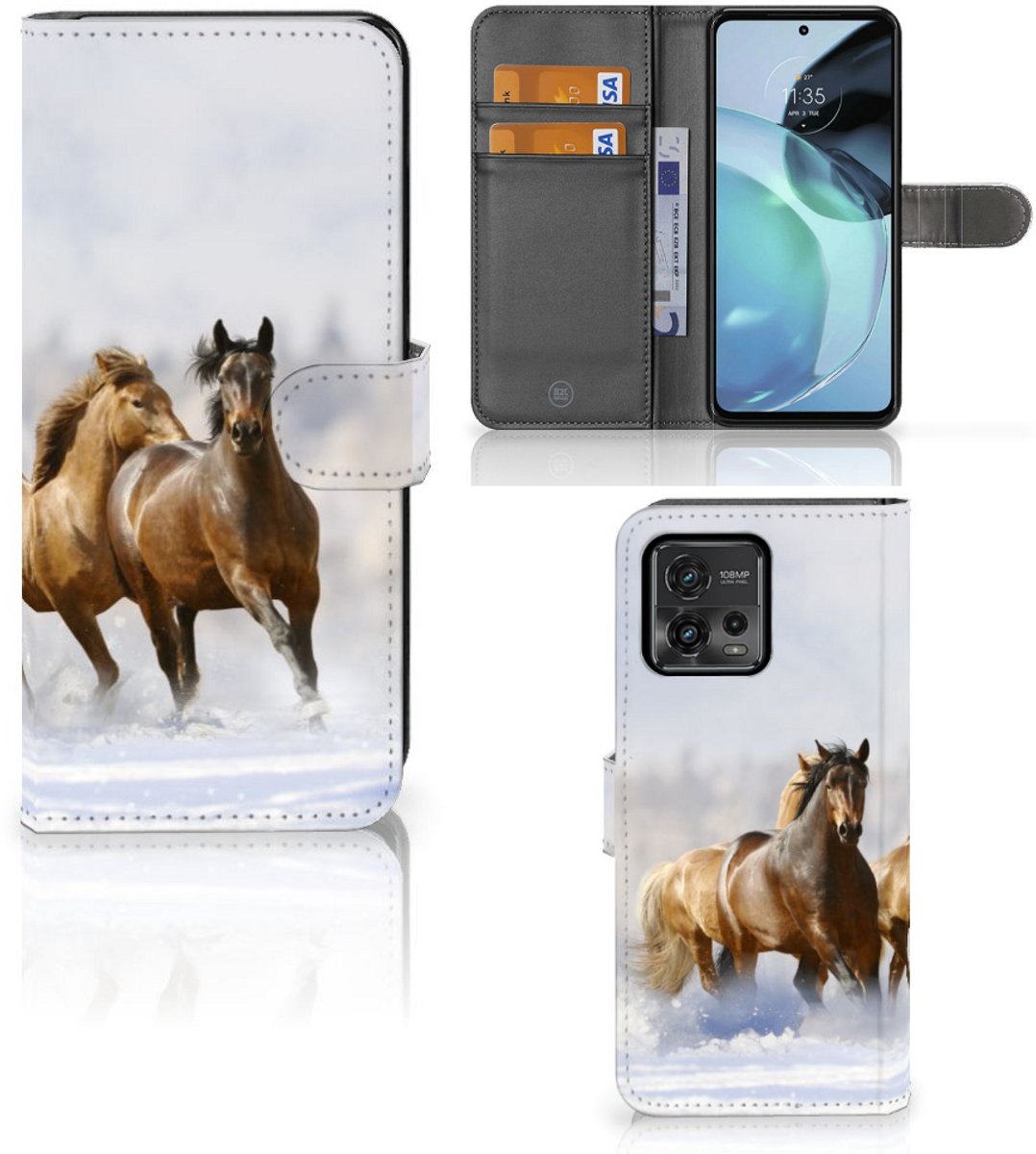 Motorola Moto G72 Telefoonhoesje met Pasjes Paarden