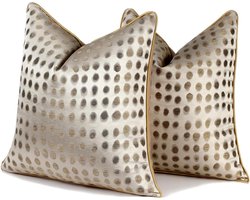 HOSTECCO Gouden abstracte kussenslopen 45x45 cm, set van 2 kussenslopen met jacquardprint, moderne decoratieve kussenslopen voor bank of bed