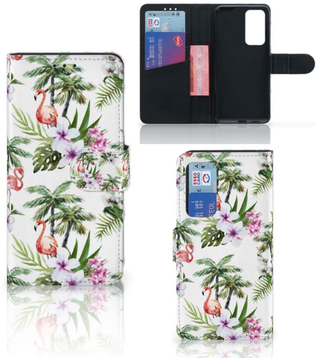 Huawei P40 Telefoonhoesje met Pasjes Flamingo Palms