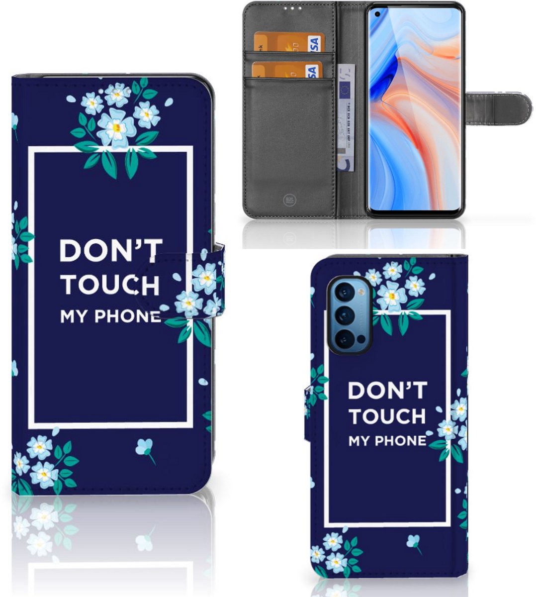 OPPO Reno 4 Pro 5G Portemonnee Hoesje Flowers Blue DTMP