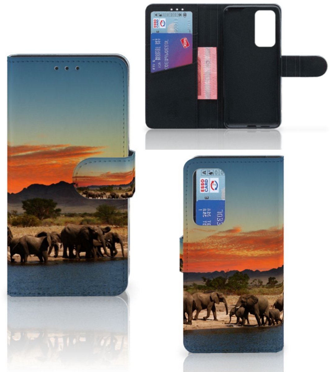 Huawei P40 Telefoonhoesje met Pasjes Olifanten