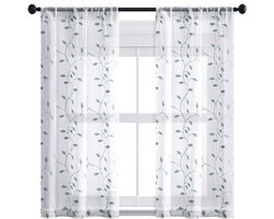 Vitrage Gordijnen - Voile Gordijnen - Woonkamer Decoratie - Natuurlijk Bladpatroon - 75 x 110 cm - Blauw