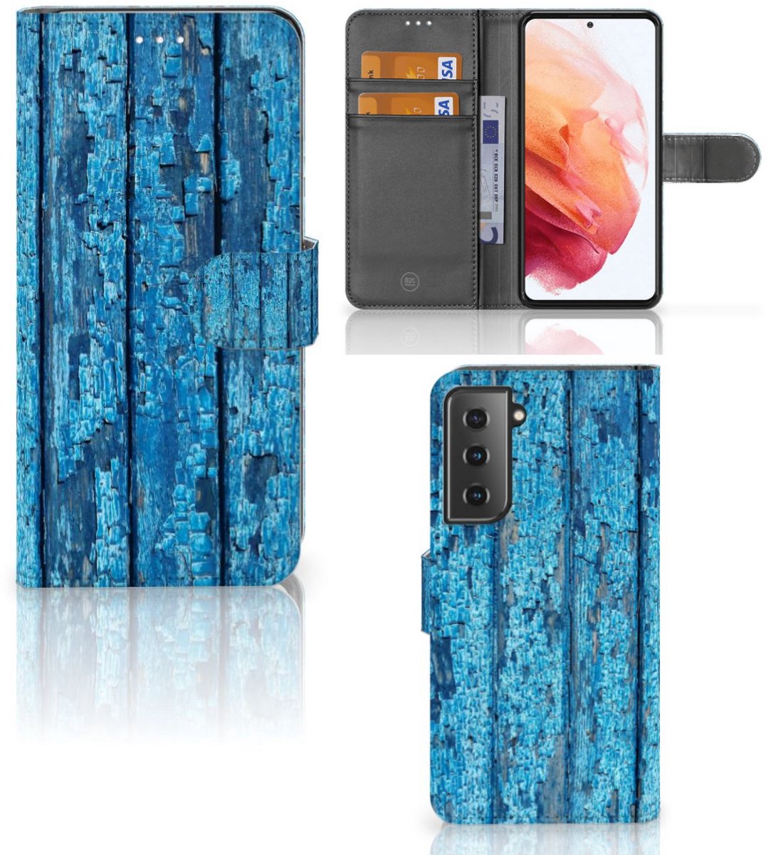 Samsung Galaxy S21 Book Style Case Wood Blue