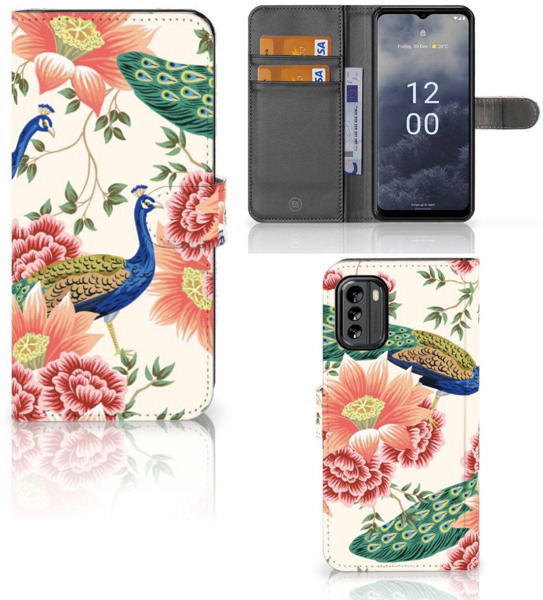 Telefoonhoesje met Pasjes voor Nokia G60 Pink Peacock