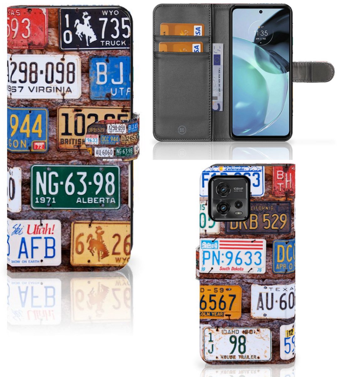 Boekhoesje voor Motorola Moto G72 Telefoonhoesje met foto Kentekenplaten