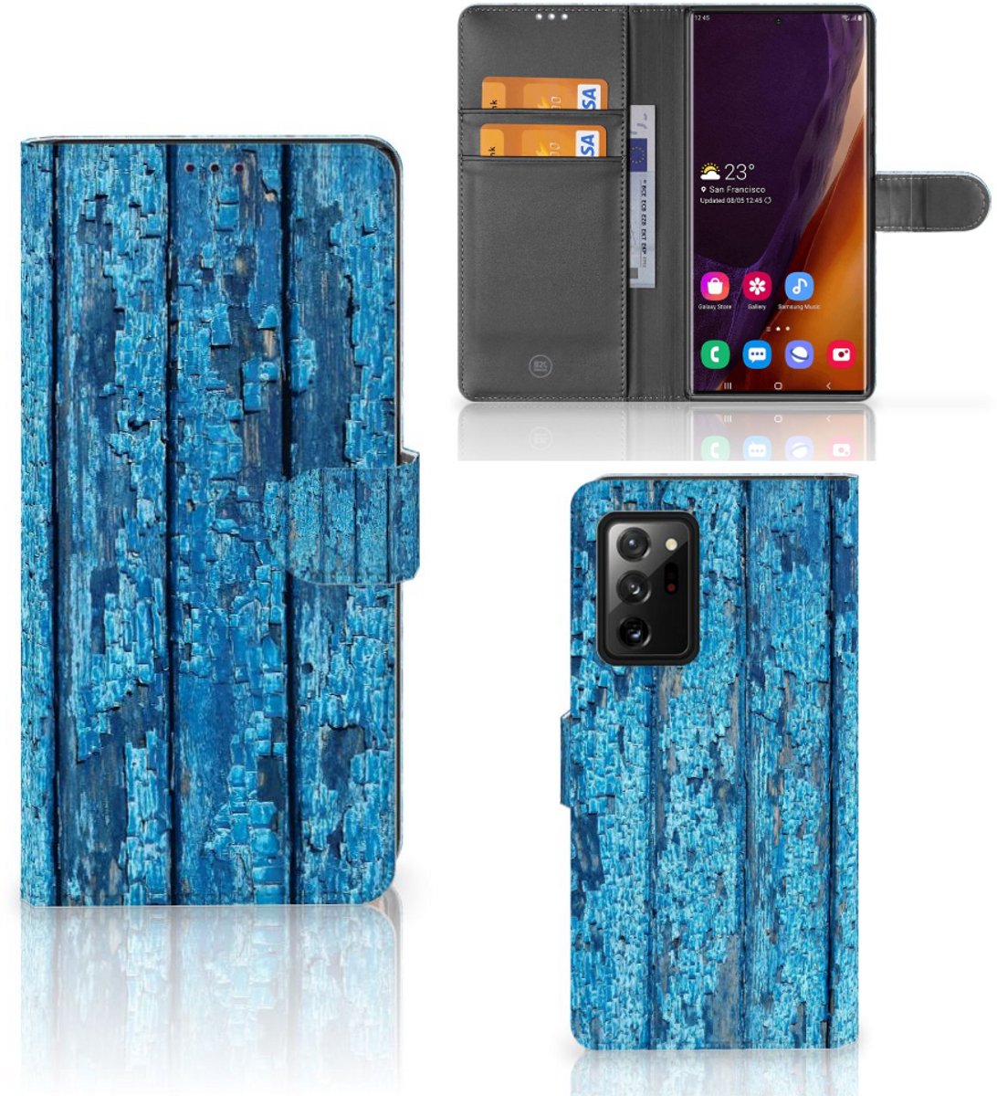 Samsung Galaxy Note20 Ultra Book Style Case Wood Blue