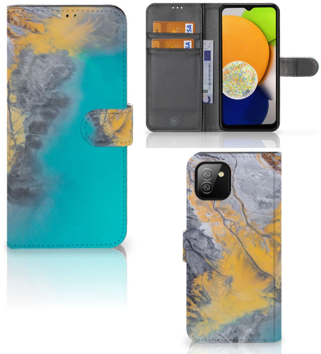 Samsung Galaxy A03 Bookcase Marble Blue Gold