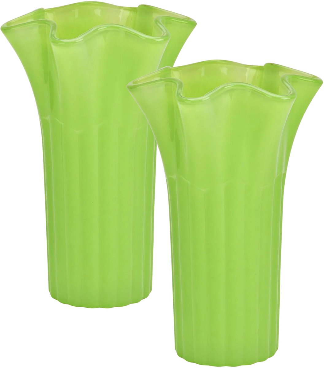 Atmosphera Bloemenvaas - 2x - groen - D16 x H25 cm - glas - hoge vaas - boeketvaas