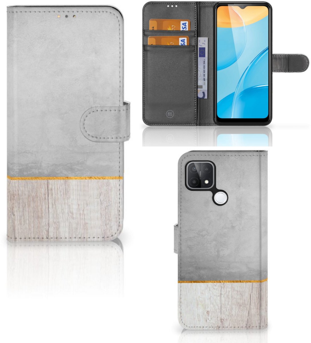 OPPO A15 Book Style Case Wood Concrete