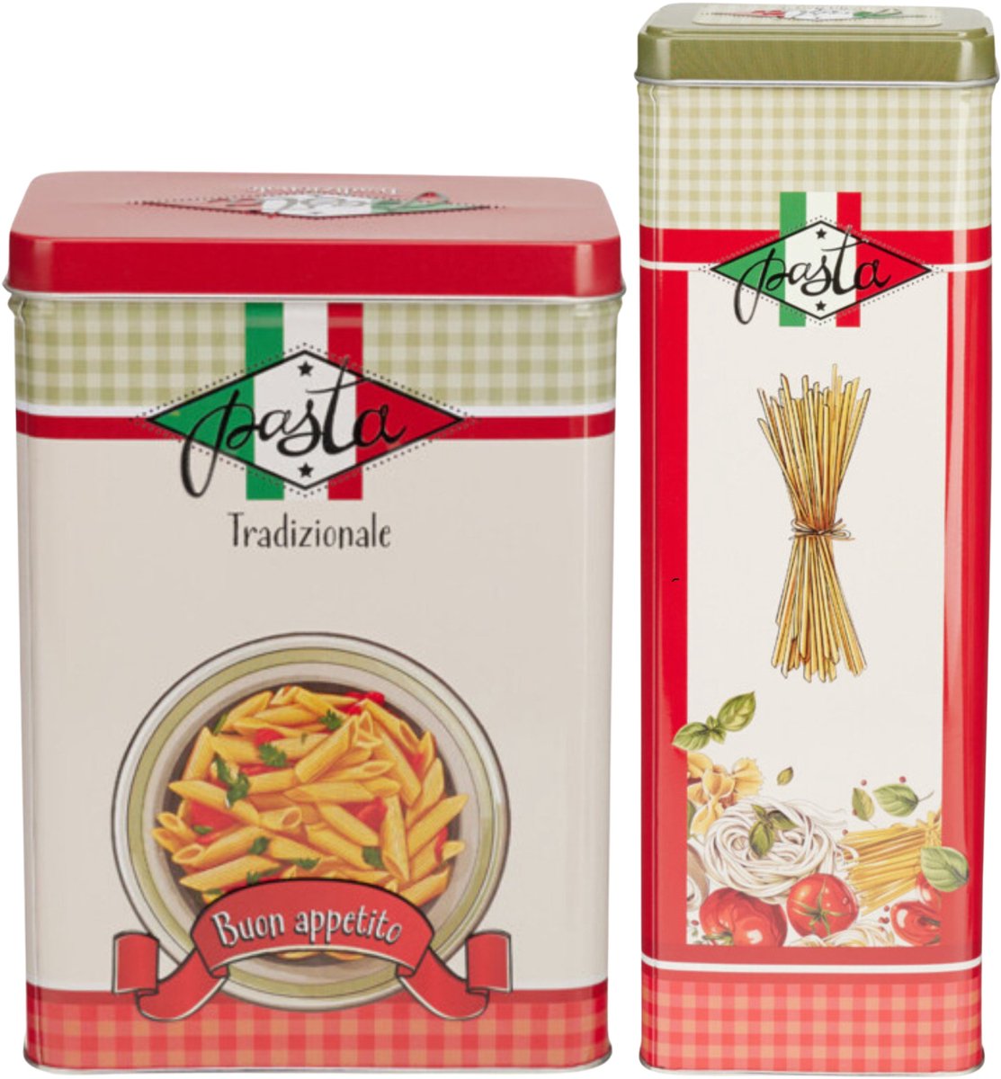 Pasta / spaghetti bewaarblik Nostagia set - rood / groen - metaal - Italiaans - voorraadblik