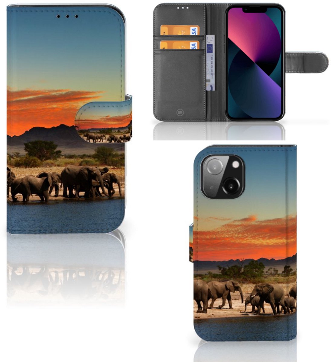 iPhone 13 Mini Telefoonhoesje met Pasjes Olifanten