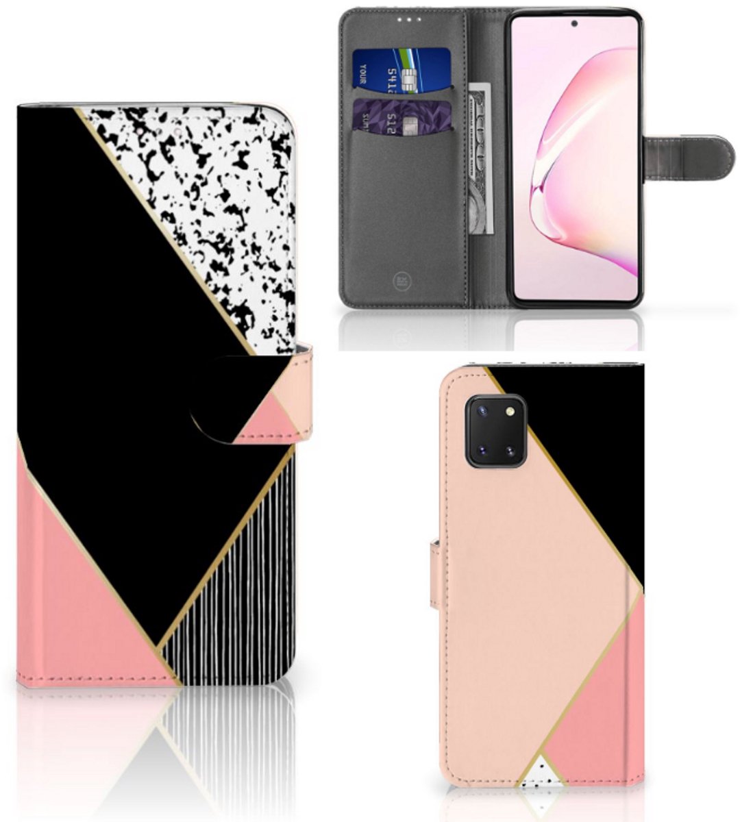 Samsung Note 10 Lite Book Case Zwart Roze Vormen