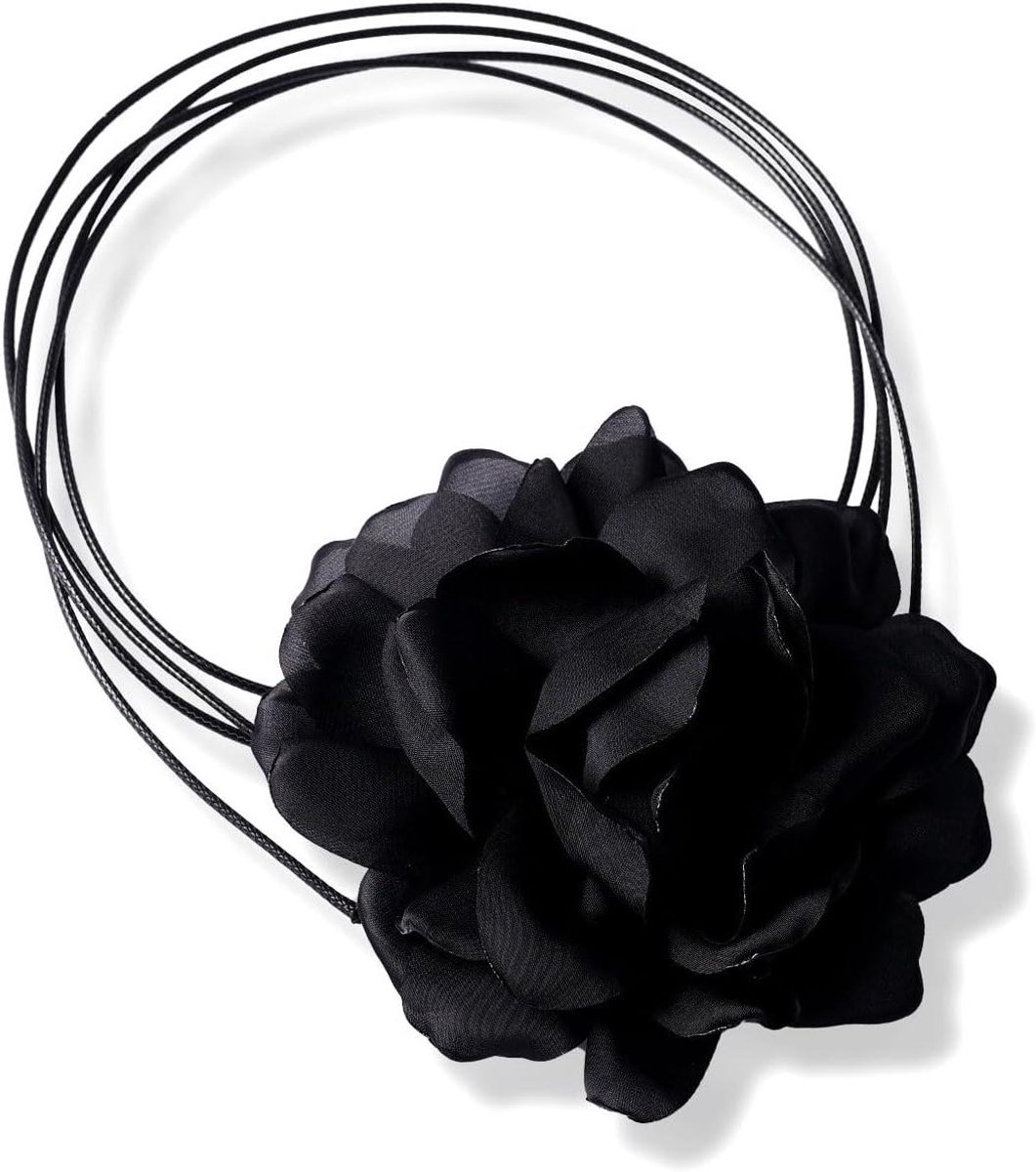 Bloemenketting Fluweel - Halsketting Rozen - Bruiloft Accessoire - Verstelbare Sluiting - 18 cm - Zwart