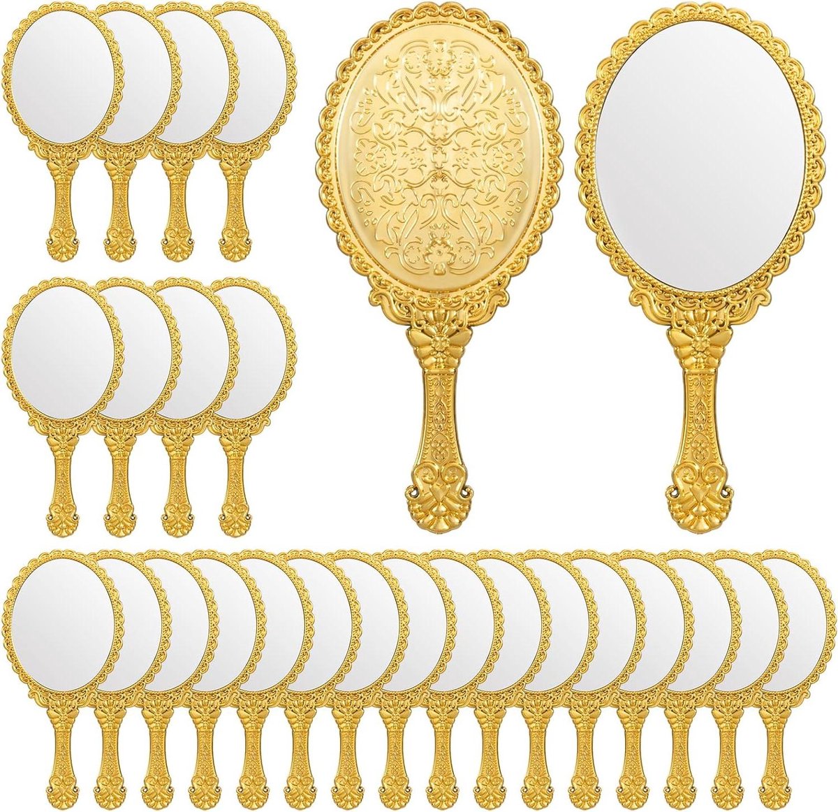 Vintage Handspiegels - Make-up spiegels - Dagelijkse make-up - Gouden bloemen reliëf - 24 stuks 18 cm - Goud