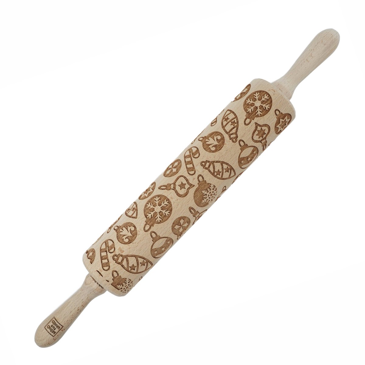 MoodForWood Studio - Gekerfde Deegroller - 43 cm - Houten Handvatten - Ozdoby Choinkowe Patroon