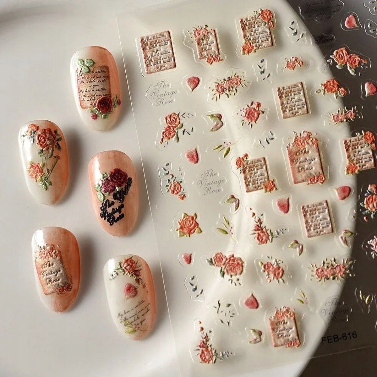 Frezarkowo - 3D Nagelstickers - Zelfklevend - Bloemen - Rozen - TS-616