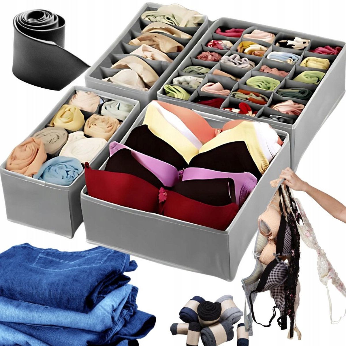 HANGZHOU A LINK STAR TECHNOLOGY - Set van 4 Orden Organizers - Grijs - Opvouwbaar - Geschikt voor Lade en Kast