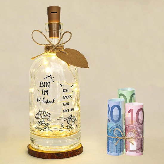 Cadeau de retraite Gigicial - Bouteille d'argent LED avec guirlande lumineuse - 20 LED blanc chaud - Cadeau personnalisé original pour femmes et hommes - Bouteille à vœux décorative pour un départ