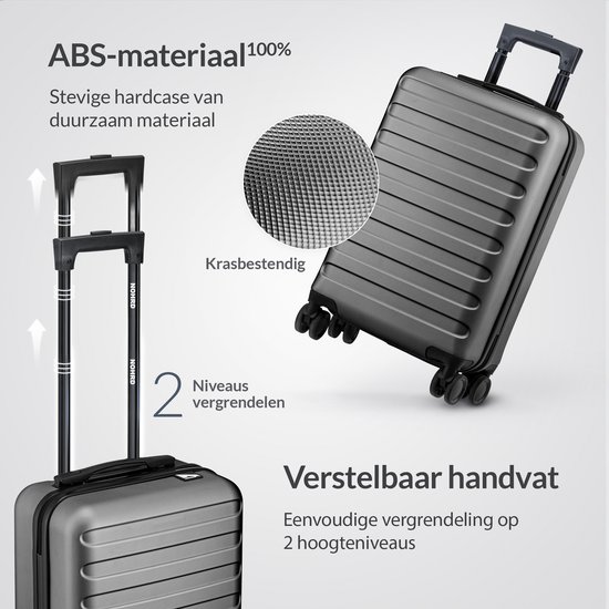 NOHRD Handbagage Koffer - 38 L - Zwart - Reiskoffer - 55x35x20 cm - Trolley - Lichtgewicht - Incl. Slot