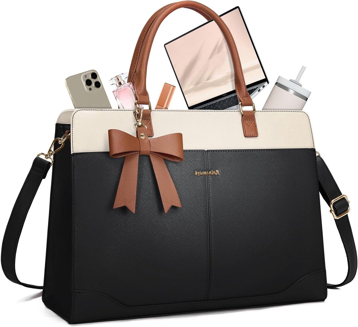 Laptoptas Dames - Aktetas Laptop - Werk & Studie - Ruim Interieur - 42 x 15 x 32 cm - Zwart