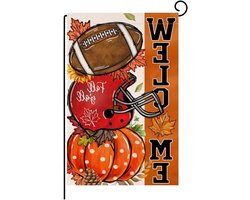 BLKWHT Welcome Fall Garden Flag Football Pumpkin Fall Y'all 12x18 Vertical Double Sided Autumn Thanksgiving Holiday Outside Decorations Burlap Yard Flag BW504 Y