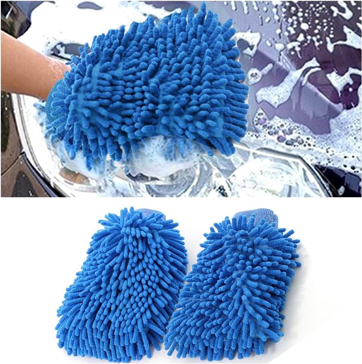 Autowashandschoen Microvezel - Was spons - Auto Reinigen - Zachte Chenille Vezel - 2 stuks - Blauw