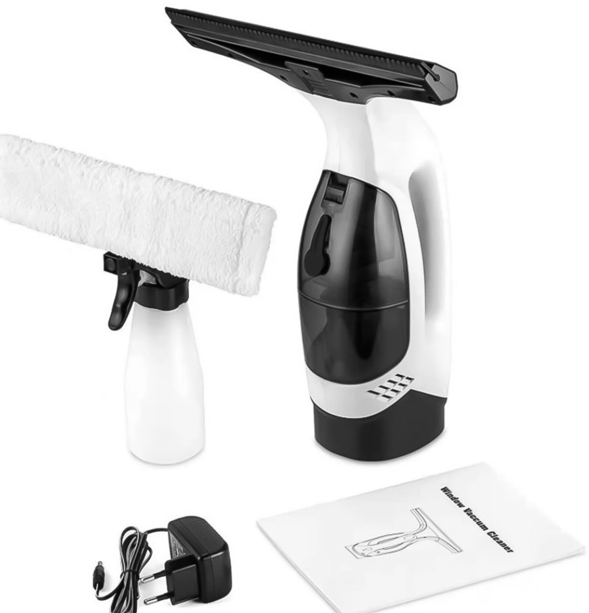 Draadloze Elektrische Raamstofzuiger - Ruitenreiniger - 2-in-1 Wisser en Microvezel Raamscrubber - Oplaadbare stofzuiger - Voor Ramen, Spiegels, Tegels, Douche en Auto - Wit