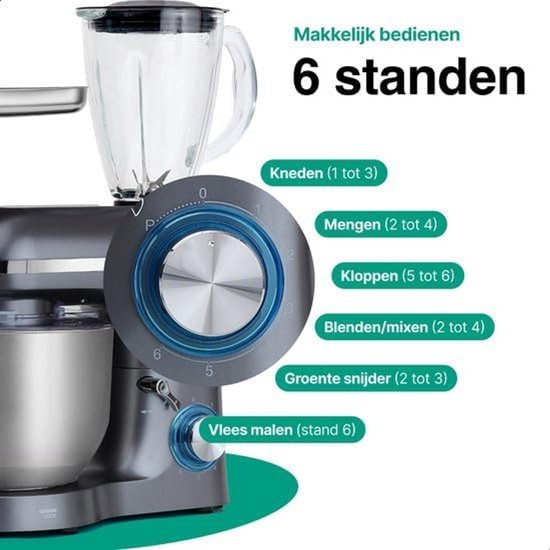 Keukenmachine multifunctioneel - Keukenrobot foodprocessor - Bakken en koken - 15 accessoires - 6.2L kom - Grijs — afbeelding 5