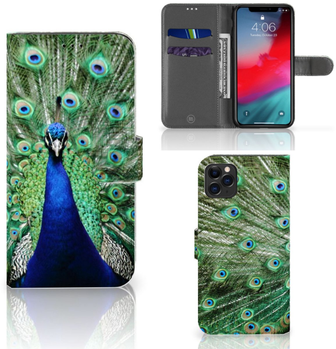 Apple iPhone 11 Pro Max Telefoonhoesje met Pasjes Pauw