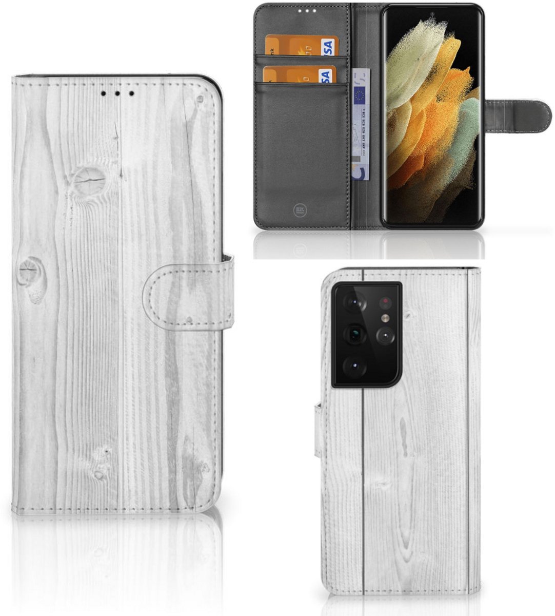 Samsung Galaxy S21 Ultra Book Style Case White Wood
