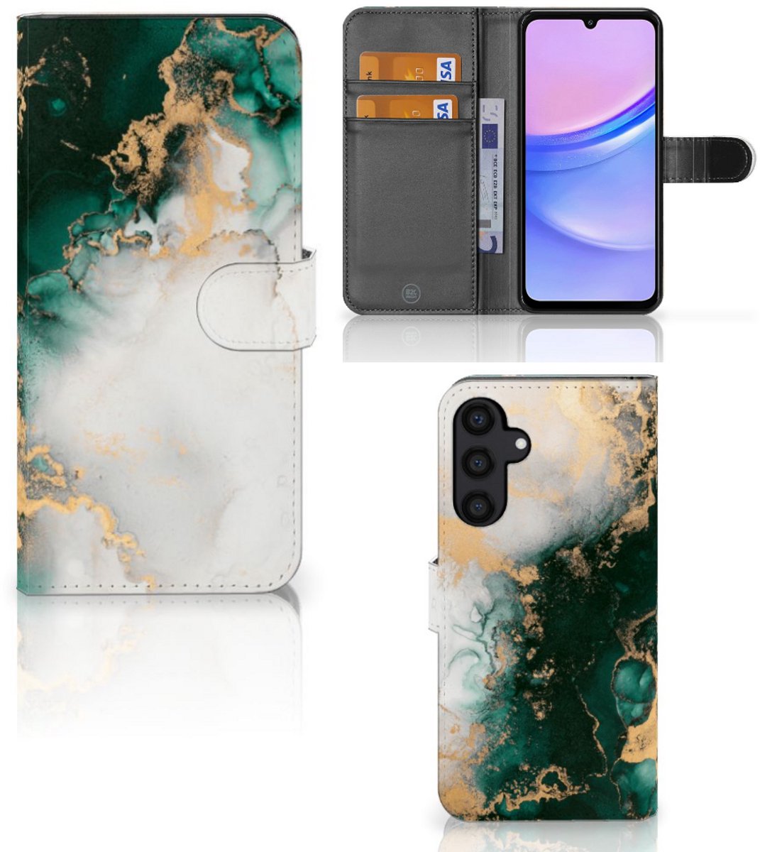 Bookcase voor Samsung Galaxy A15 Marmer Groen