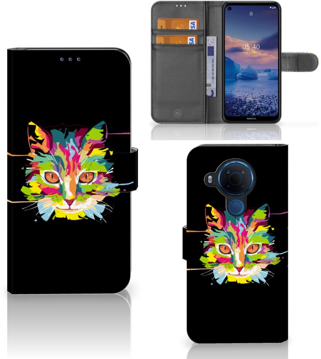 Nokia 5.4 Leuk Hoesje Cat Color