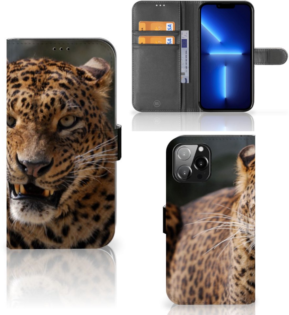 iPhone 13 Pro Max Telefoonhoesje met Pasjes Luipaard