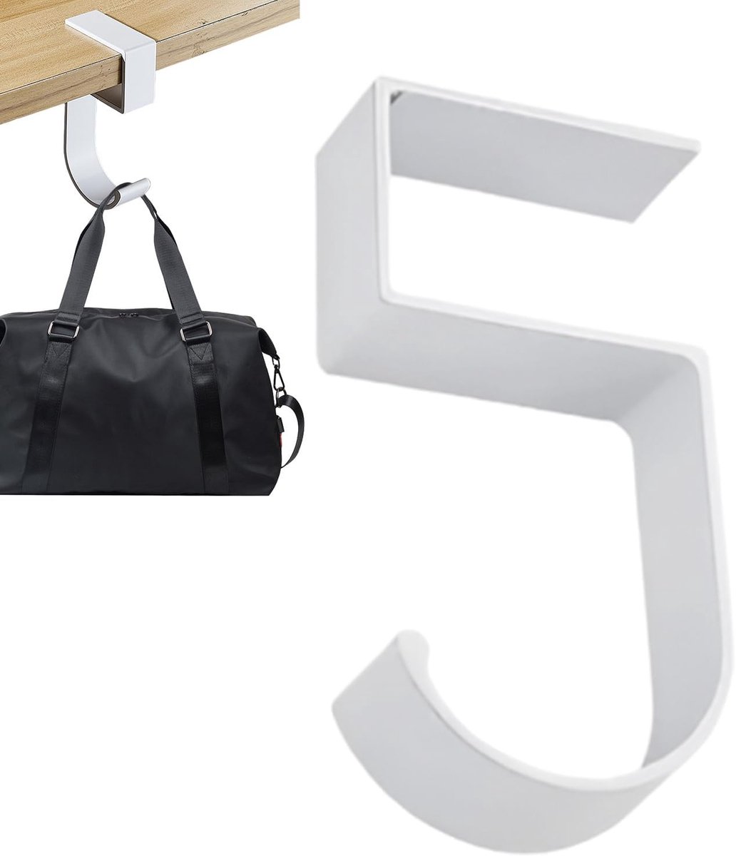 Multifunctionele Haak - Tafelhanger Organizer - Ruimte Besparen - Zware Kwaliteit Metaal - 10x2x4.8 cm - Wit