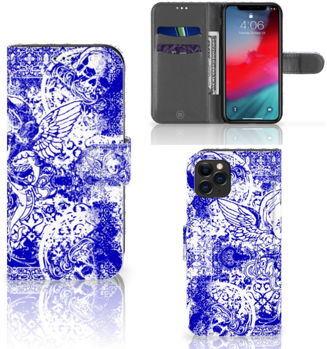 Telefoonhoesje met Naam Apple iPhone 11 Pro Angel Skull Blauw