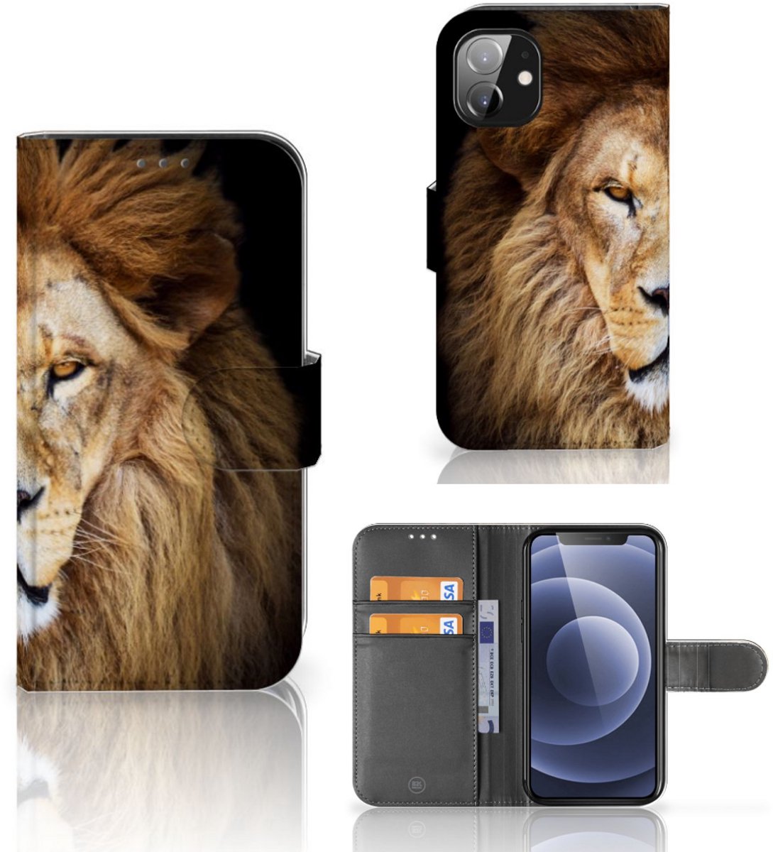 Apple iPhone 12 Mini Telefoonhoesje met Pasjes Leeuw