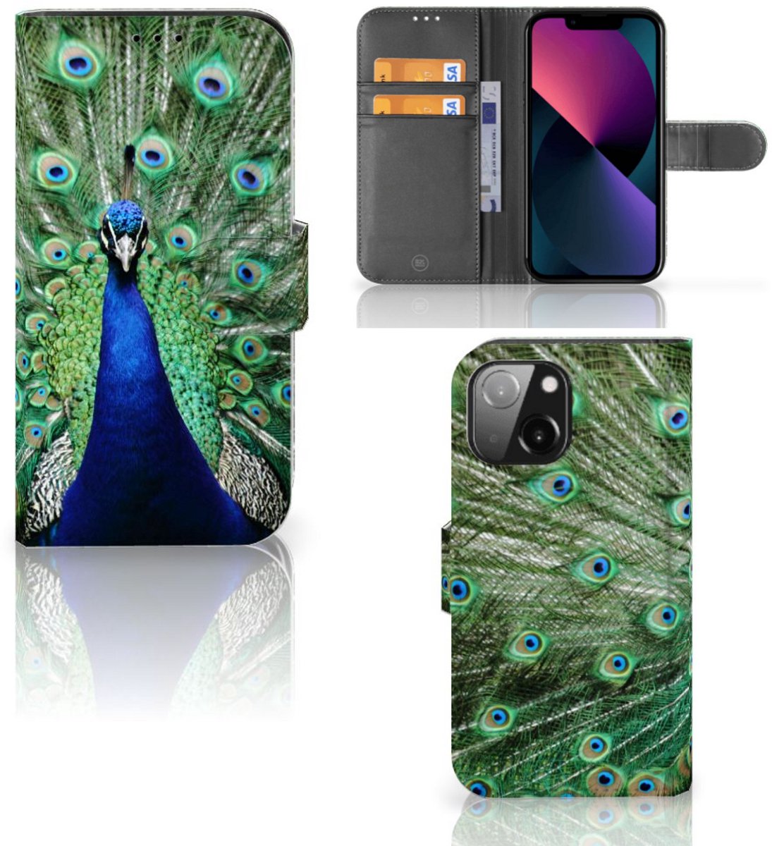 iPhone 13 Mini Telefoonhoesje met Pasjes Pauw
