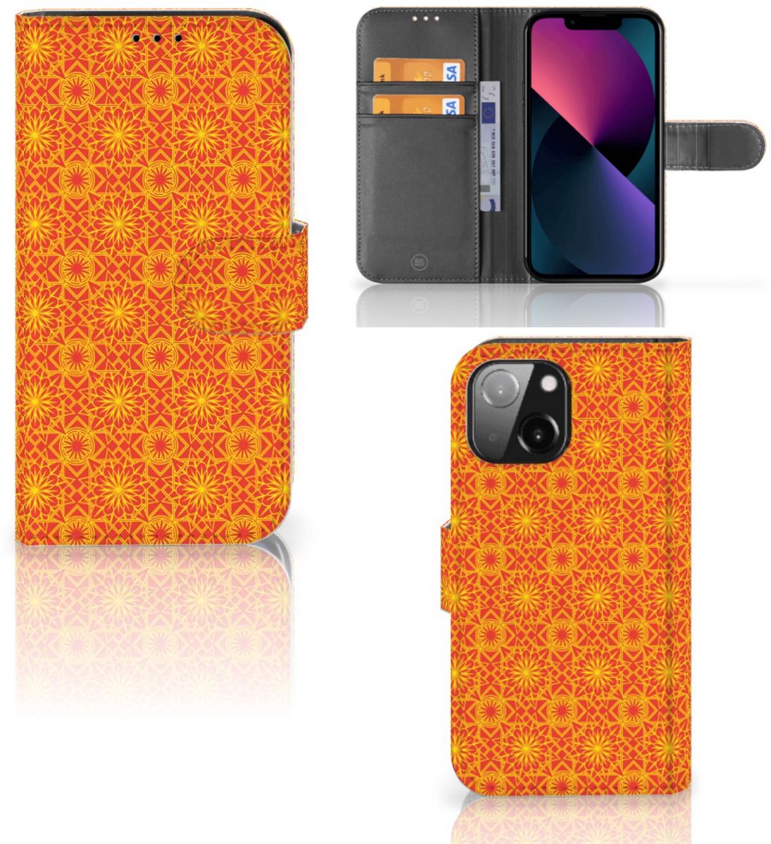 Book Case voor iPhone 13 Mini Telefoon Hoesje Batik Oranje