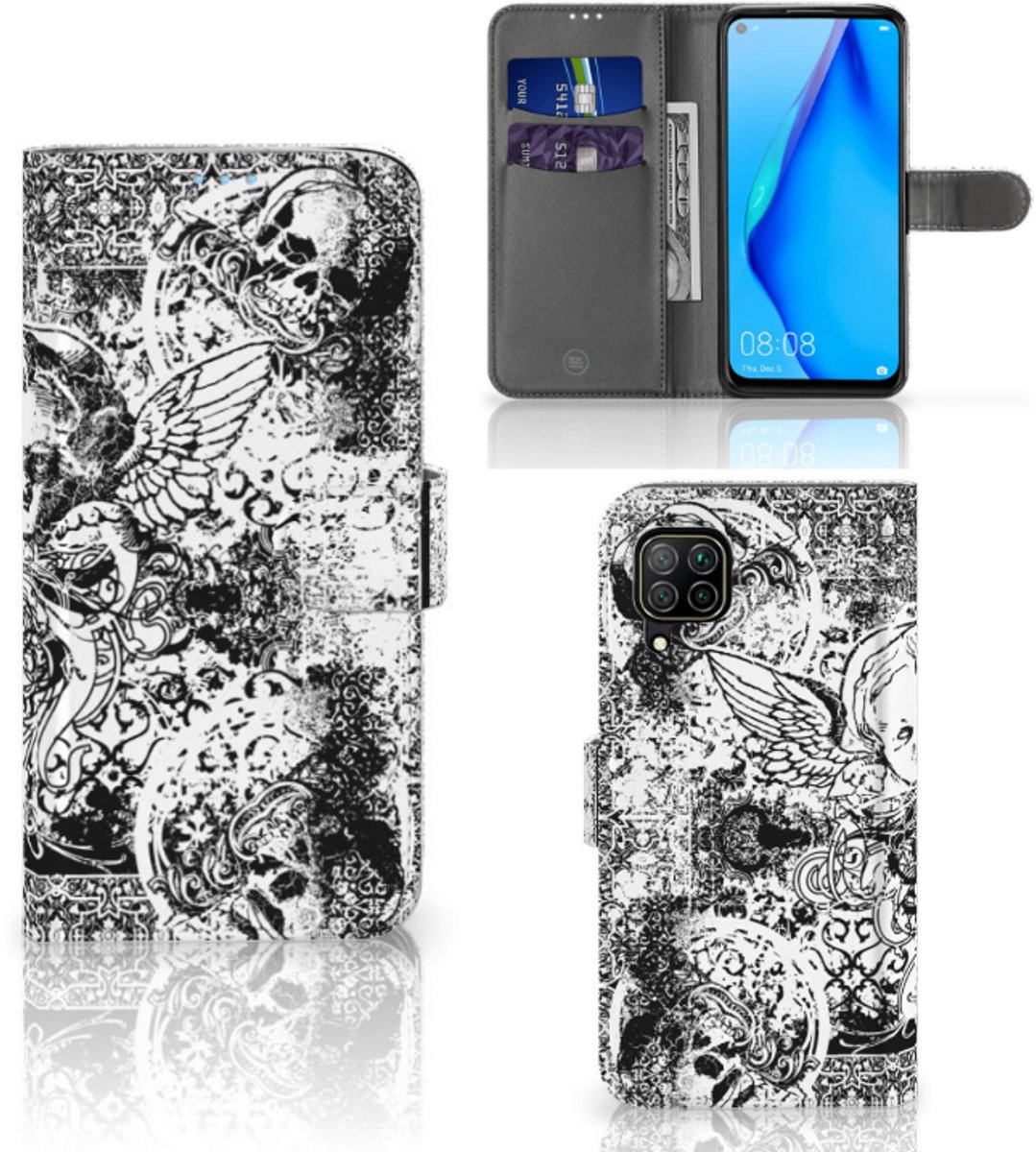 Book Case voor Telefoonhoesje met Naam Huawei P40 Lite Skulls Angel
