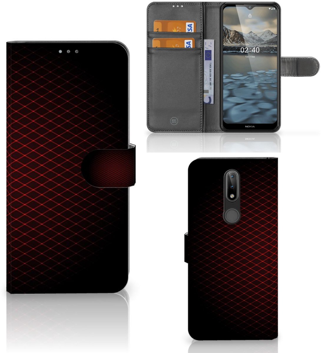 Book Case voor Nokia 2.4 Telefoon Hoesje Geruit Rood