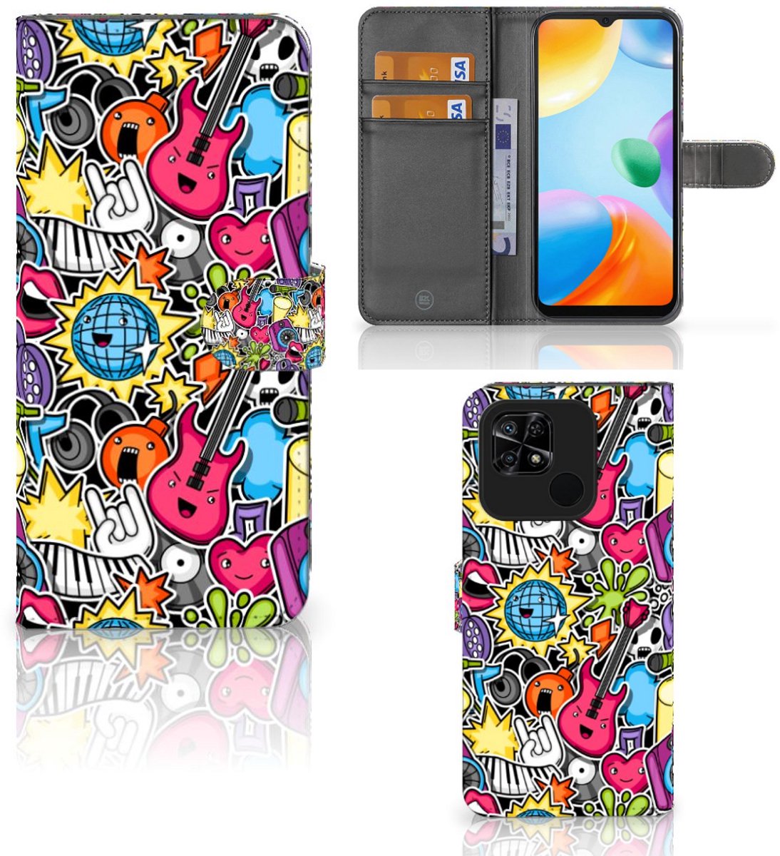 Book Case voor Xiaomi Redmi 10C Wallet Case met Pasjes Punk Rock