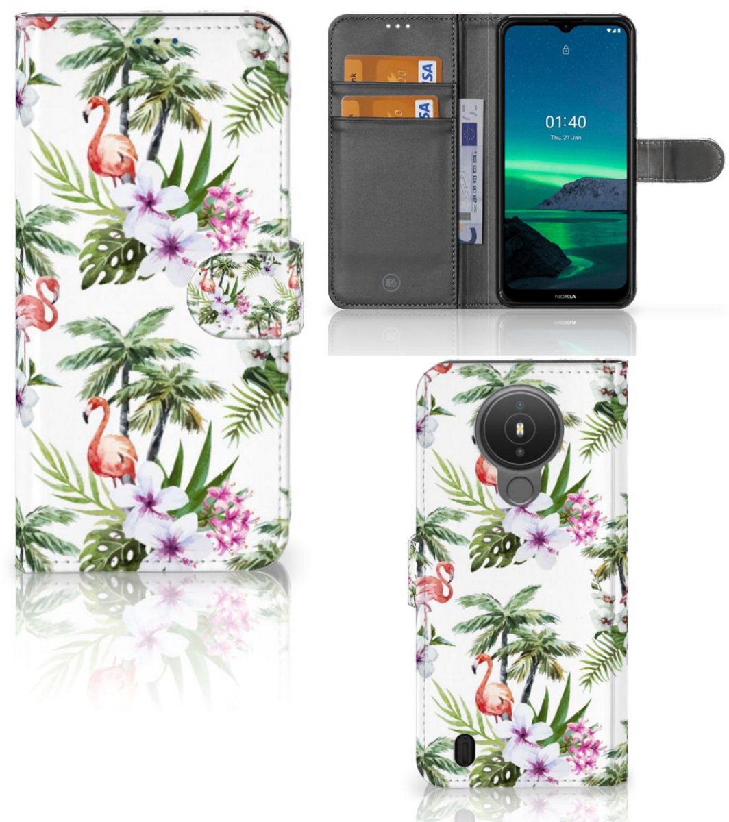 Nokia 1.4 Telefoonhoesje met Pasjes Flamingo Palms