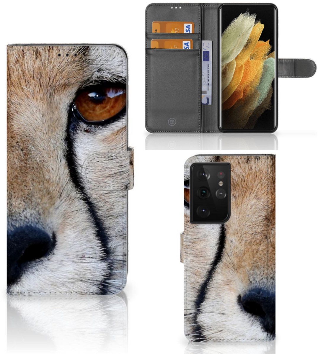 Samsung Galaxy S21 Ultra Telefoonhoesje met Pasjes Cheetah