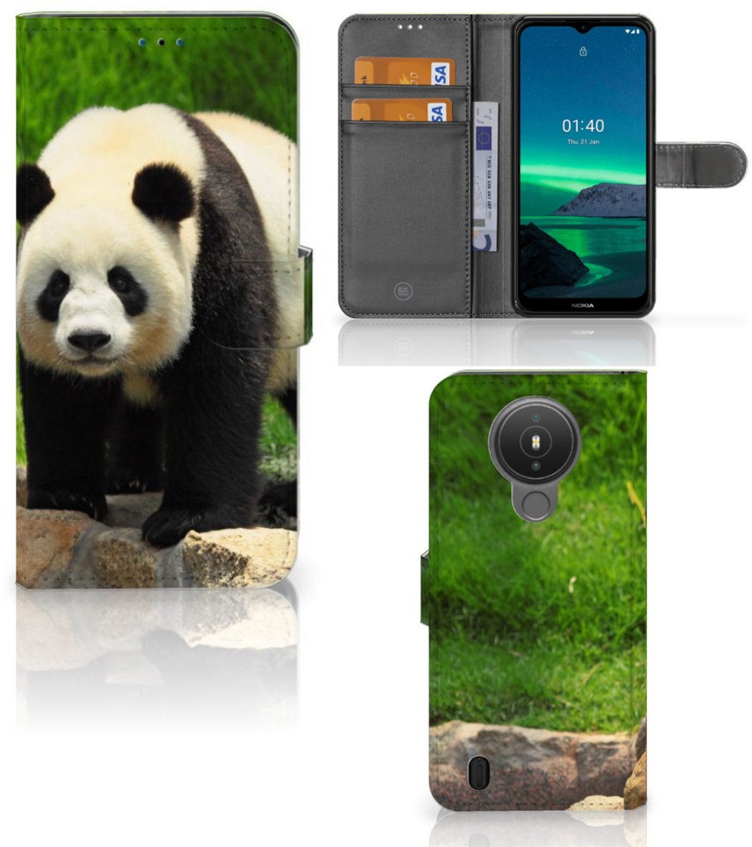 Nokia 1.4 Telefoonhoesje met Pasjes Panda