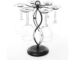 MyGift Scrollwork Zwart Metalen Vrijstaand Tafelblad Stemware Opbergrek/Wijnglas Bekerhouder met 6 Haken